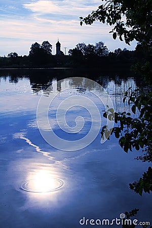 Moor lake with moonlight scenery Stock Photo