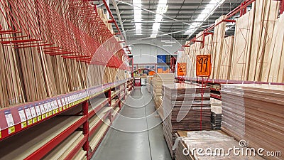 A view of wood department at a hardware retailer Editorial Stock Photo