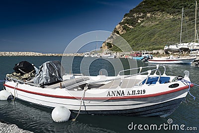 Moored Boat Kato Katelios Kefalonia. Editorial Stock Photo