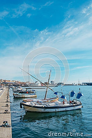 Moored boats in the port of Tarragona, Spain Editorial Stock Photo