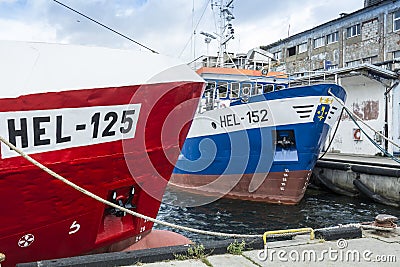 Moored trawlers Hel Poland Editorial Stock Photo