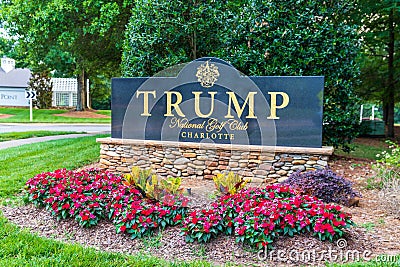 Entrance sign to Trump National Golf Club Charlotte Editorial Stock Photo