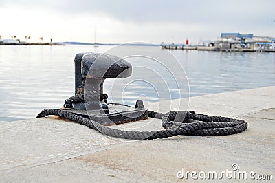 Mooring Bollard-Yacht Sailing Dockside Rope Stock Photo