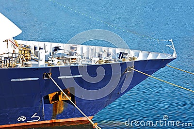 Mooring cleat with hawser Stock Photo
