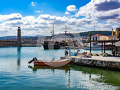 Mooring for Small Ships, Crete Editorial Stock Photo