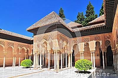 Moorish architecture of the Court of the Lions, the Alhambra, Granada, Andalucia Andalusia, Spain, Europe Stock Photo