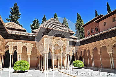 Moorish architecture of the Court of the Lions, the Alhambra, Granada, Andalucia Andalusia, Spain, Europe Stock Photo