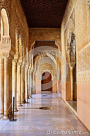 Moorish architecture of The Court of the Lions, Alhambra, Granada, Spain Stock Photo