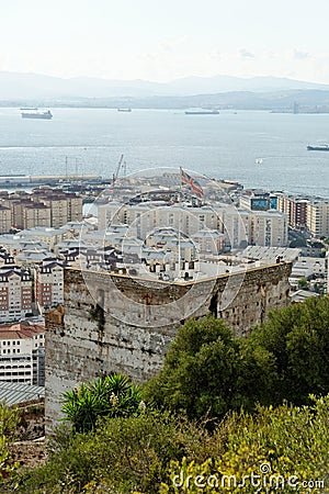 The Moorish Castle`s Tower of Homage in Gibraltar Editorial Stock Photo