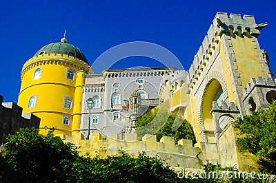 Sintra Pena National Palace Facade and Moorish Gate, Travel Lisbon, Portugal Stock Photo