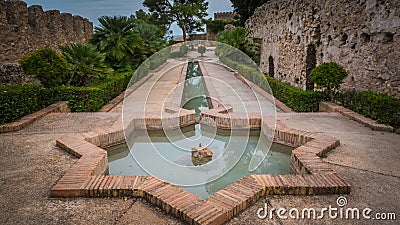 Moorish star shape fountain at Jativa medieval castles in Valencia Spain Stock Photo