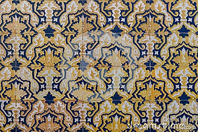 Moorish style ceramic tiles in geometrical patterns from Seville Stock Photo