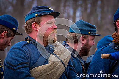 MOORPARK, CA, USA- APRIL 18, 2018: Close up of man, the Blue and Gray Civil War Reenactment in Moorpark, CA is the Editorial Stock Photo