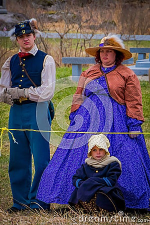 MOORPARK, USA - APRIL, 18, 2018: Outdoor view of people wearing typical clothes of during the Civil War Reenactment in Editorial Stock Photo