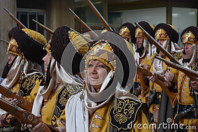 Moors and Christians Fiesta, people in costume in parade Editorial Stock Photo