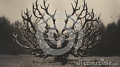 Moose Antler Sculpture In Graflex Speed Graphic Style Stock Photo