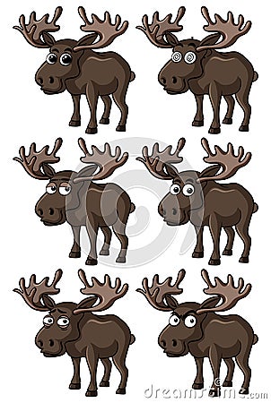 Moose with different facial expressions Vector Illustration