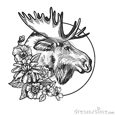 Moose head animal engraving vector Vector Illustration