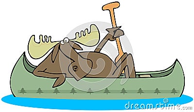 Moose paddling a canoe Cartoon Illustration