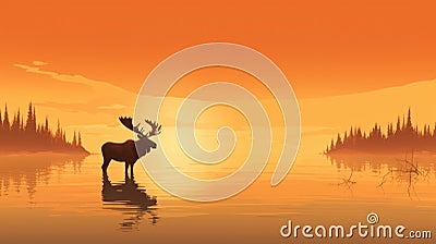 Moose standing in the water at sunset, AI Stock Photo