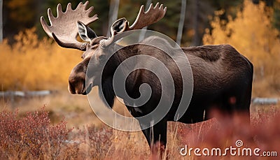 A moose walking in a grassland ai, ai generative, illustration Cartoon Illustration