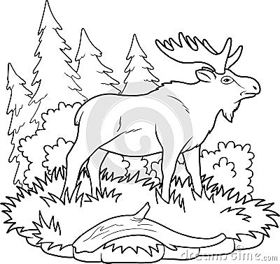 Moose walking through the woods Vector Illustration