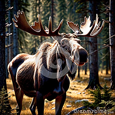 Moose wild animal living in nature, part of ecosystem Stock Photo