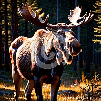 Moose wild animal living in nature, part of ecosystem Stock Photo