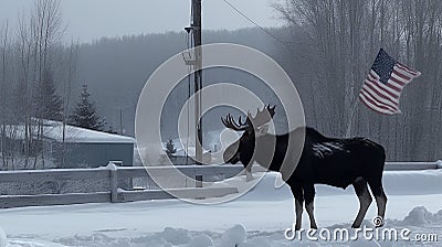 Moose in the wild, winter, wallpaper, background, photography, american flag, Generative AI Stock Photo