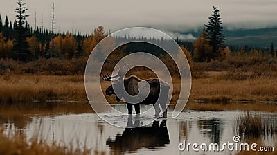 Moose in the wild, winter, wallpaper, background, photography, american flag, Generative AI Stock Photo