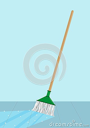 Mop cleaning a floor concept. Editable Clip Art. Vector Illustration