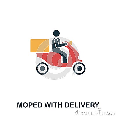 Moped Food Delivery icon. Mobile apps, printing and more usage. Simple element sing. Monochrome Moped Food Delivery icon illustrat Cartoon Illustration