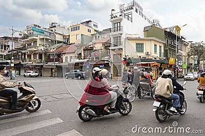 Mopeds on the street in Hanoi, Vietnam Editorial Stock Photo