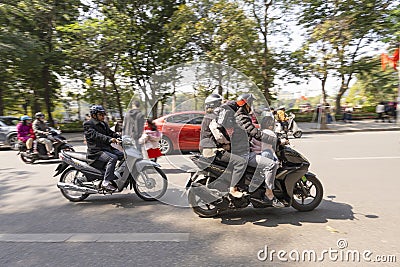 Mopeds on the street in Hanoi, Vietnam Editorial Stock Photo