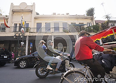 Mopeds on the street in Hanoi, Vietnam Editorial Stock Photo