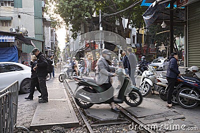 Mopeds on the street in Hanoi, Vietnam Editorial Stock Photo