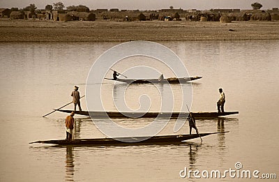 Mopti, Mali, Africa - the port of the city where it joins the Ba Editorial Stock Photo