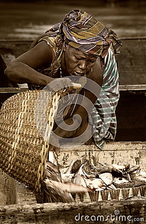 Mopti, Mali, Africa - the port of the city where it joins the Ba Editorial Stock Photo