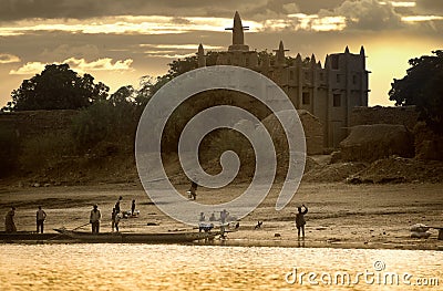 Mopti, Mali, Africa - the port of the city where it joins the Ba Editorial Stock Photo