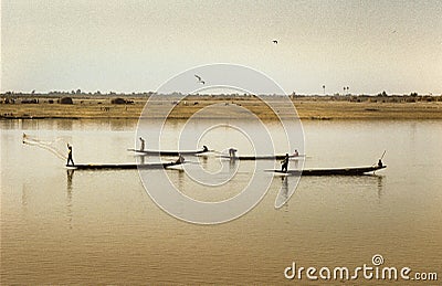 Mopti, Mali, Africa - the port of the city where it joins the Ba Editorial Stock Photo