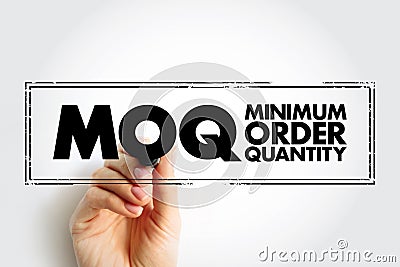 MOQ Minimum Order Quantity - fewest number of units required to be purchased at one time, stamp acronym text concept background Stock Photo