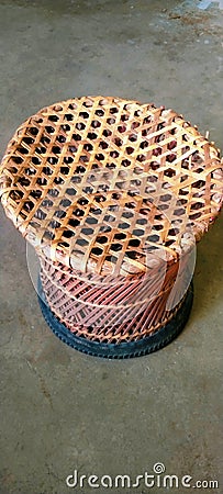 Mora stool bamboo furniture or Mudha stool home decore Stock Photo