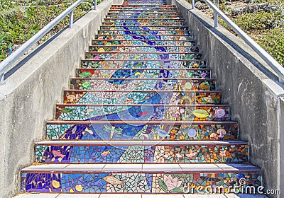 Golden gate heights mosaic stairway, Tiled Steps Stock Photo