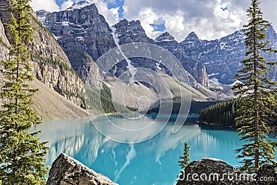 Moraine lake in the Rocky Mountains, Alberta, Canada Stock Photo