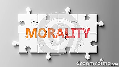 Morality complex like a puzzle - pictured as word Morality on a puzzle pieces to show that Morality can be difficult and needs Cartoon Illustration