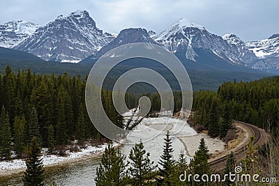 Morant`s Curve and Bow River in Banff National Park, Alberta, Canada Stock Photo