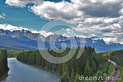 Morant`s Curve, The Famous Spot Along The Canadian Pacific Railway, Canada Editorial Stock Photo