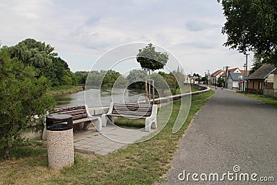 Morava river, border between Austria and Slovakia in Vysoka pri Morave village Stock Photo