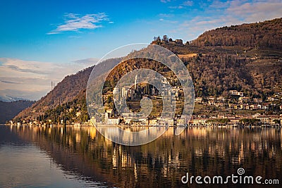 Morcote village view from Brusino Arsizio. Canton Ticino, Switzerland Editorial Stock Photo