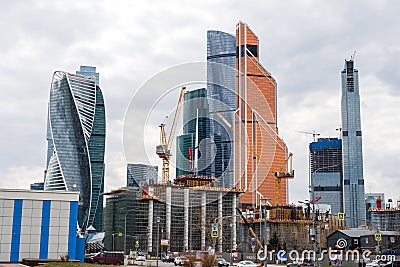 Mordern skyscrapers at the bank of The Moskva River, in the downtown of Moscow city, Russia Editorial Stock Photo